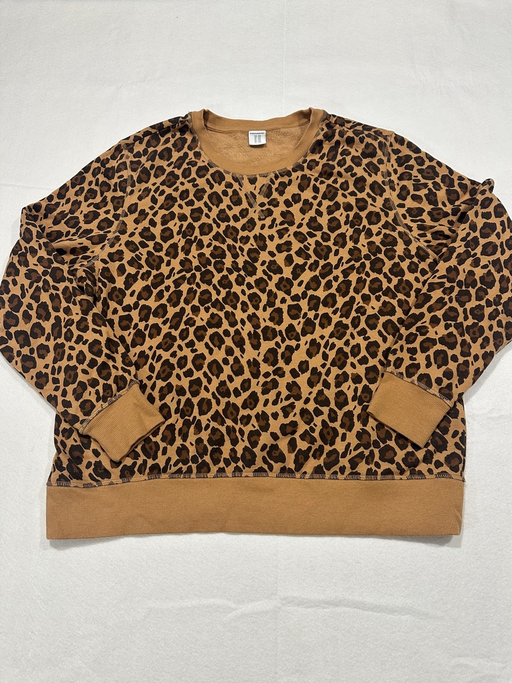 Women’s Leopard Print Crewneck Sweatshirt - Tan, XXL